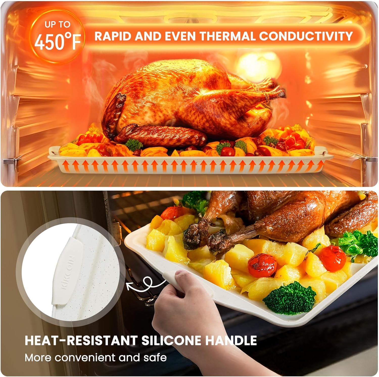 Kikcoin 22 PCS Nonstick Baking Pans Set, Stackable Bakeware Sets with Silicone Handles, 450°F Oven Safe Baking Sheet Set, Easy Release Cookie Sheets for Baking, Cream - Image 5