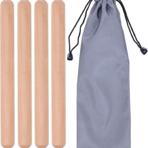2 Pairs Classical Wood Claves Musical Percussion Instrument, 8 Inch Rhythm Natural Hardwood Sticks with a Carry Bag