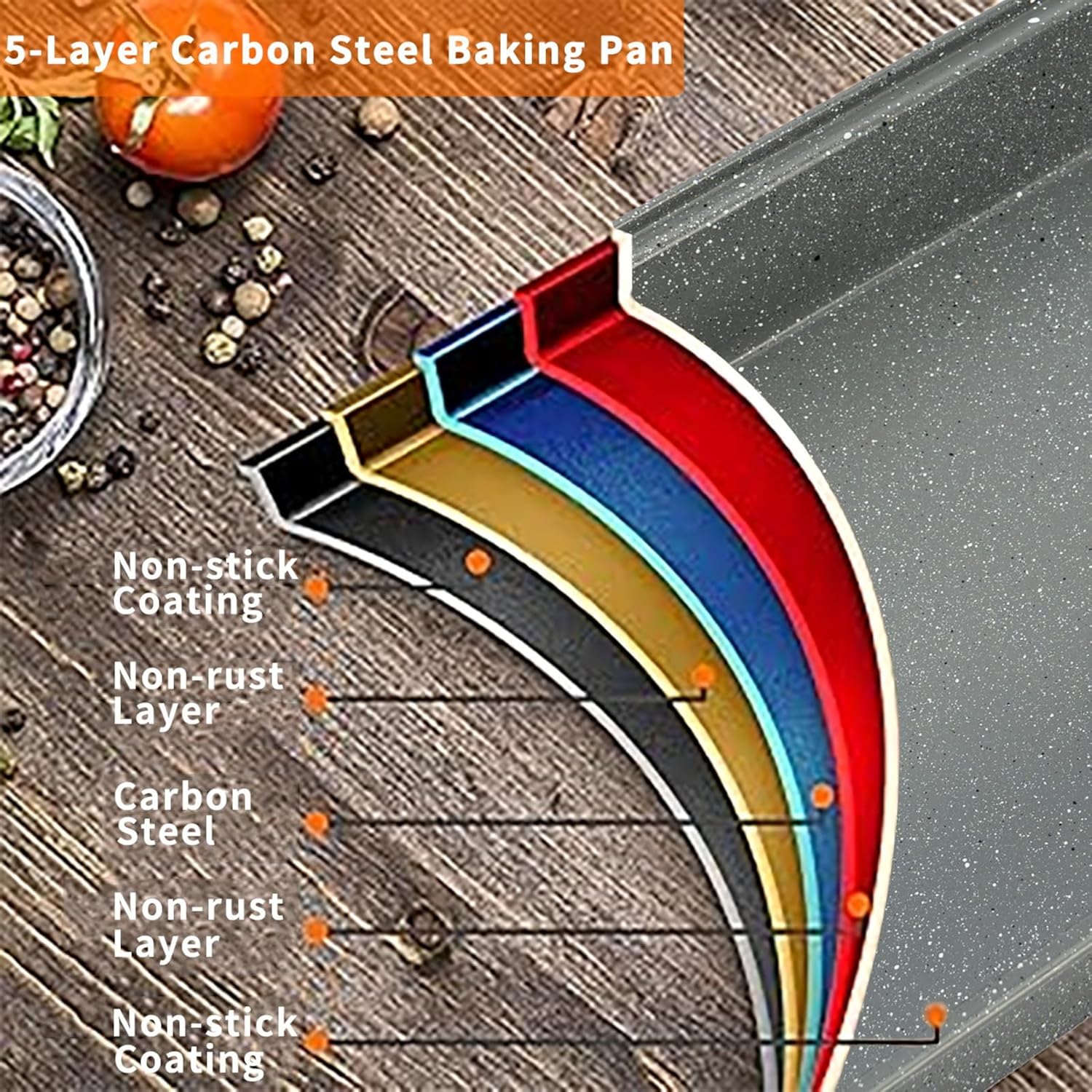 Non Stick Baking Pans Set, Bakeware Sets Stackable for Kitchen with Wider Grips, Oven Safe, Sprinkles Gray, 6 Piece Baking Set with Marble Coating, Round/Square/Muffin Cake Pan - Image 9