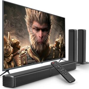 Sound Bar, Bass Speakers for Smart TV with Dual Subwoofer 3D Surround Sound System, 32 Inch 2.2CH Home Theater Audio Soundbar, HDMI ARC Connection, 2 in 1 Detachable & Wall Mountable
