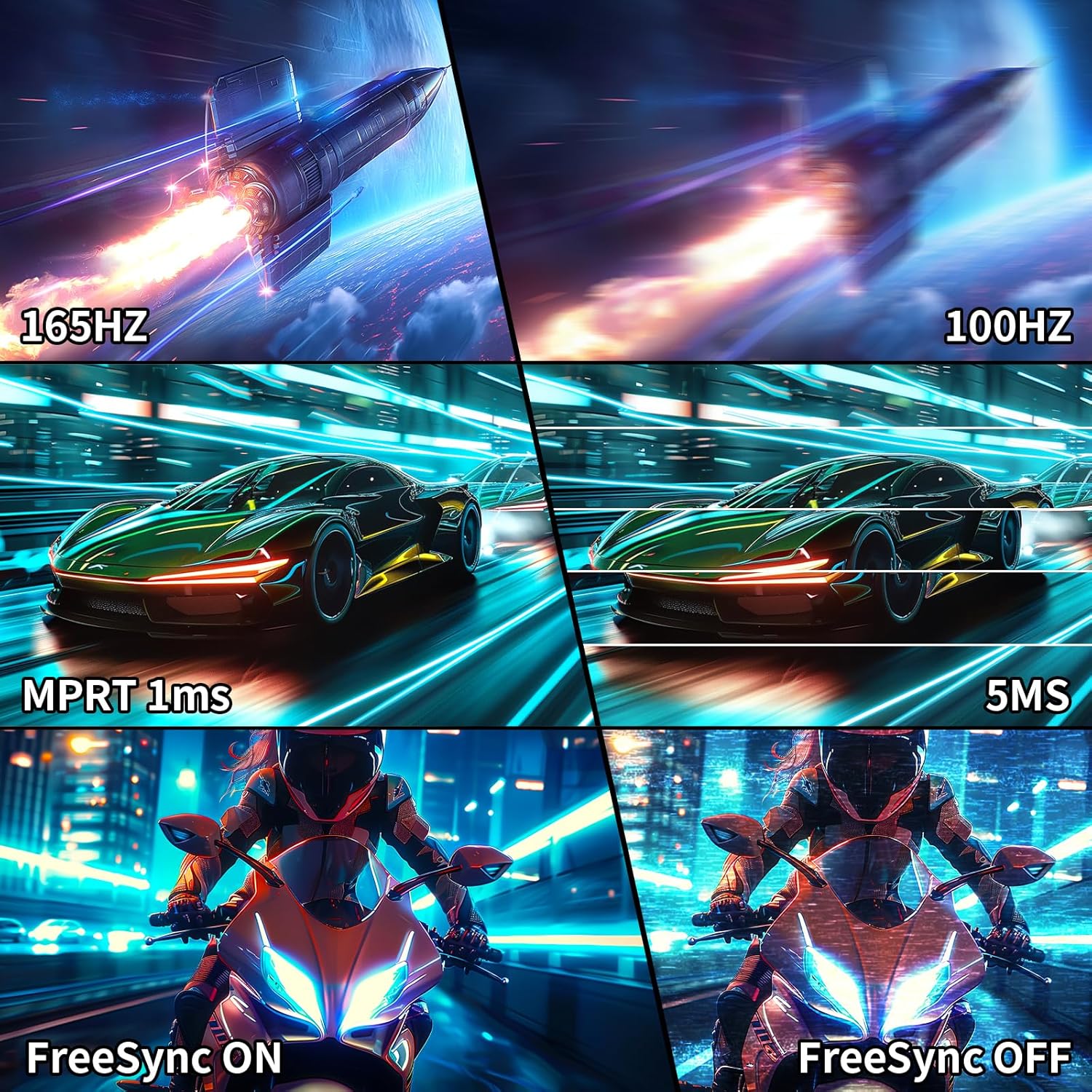 SANSUI 34-Inch Curved Gaming Monitor UWQHD 3440 x 1440 165Hz Curved 1500R - PIP/PBP, 1ms(MPRT), HDR, 300nits, sRGB 125%, DCI-P3 95%,FreeSync,HDMI x2,DP1.4 x2 (ES-G34C5 DP Cable Included) - Image 5