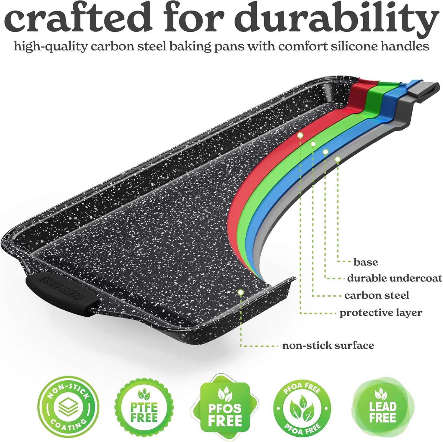 Country Kitchen Nonstick Stackable Bakeware Set - Durable, Easy Release Baking Set, Black, 10 Pcs - Image 5