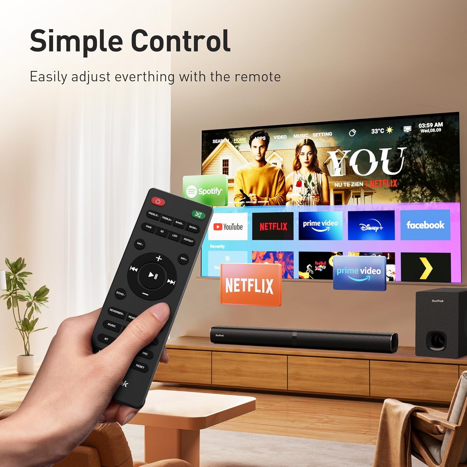 Karaoke Soundbar with Subwoofer for TV: Sound Bar with 2 Wireless Microphones - Home Theater Surround Sound System - Bluetooth Speaker with Remote Supports HDMI ARC/Optical/AUX/USB for TV/PC - Image 9