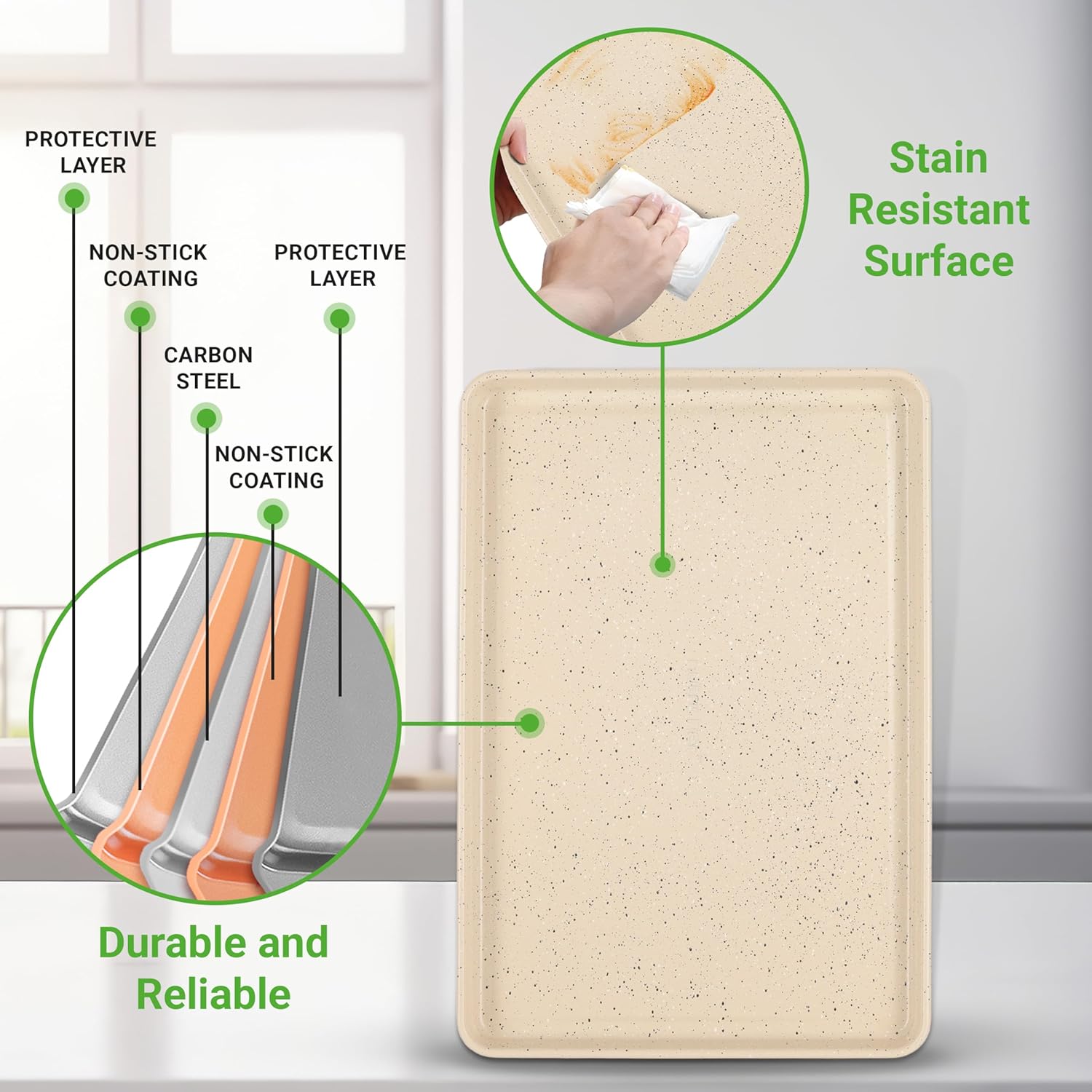 NutriChef 8-Piece Stackable Bakeware Set | Carbon Steel Non-Stick Baking Pan Set | Includes Sheet, Muffin, Round, Loaf, Square Cake & Deep Pans | No PFOA & PFOS | Oven Safe to 450 F (Marble Cream) - Image 3