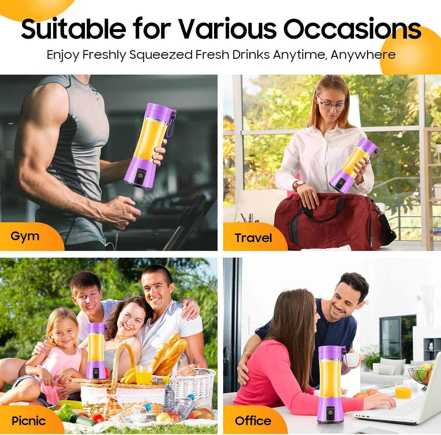 Cordless Portable Personal Size Blender - USB Rechargeable Blender for Smoothies and Shakes, 6 Blades with 380Ml BPA Free Juice Cup, Freshly Squeezed for Picnic/Sprots - Image 3