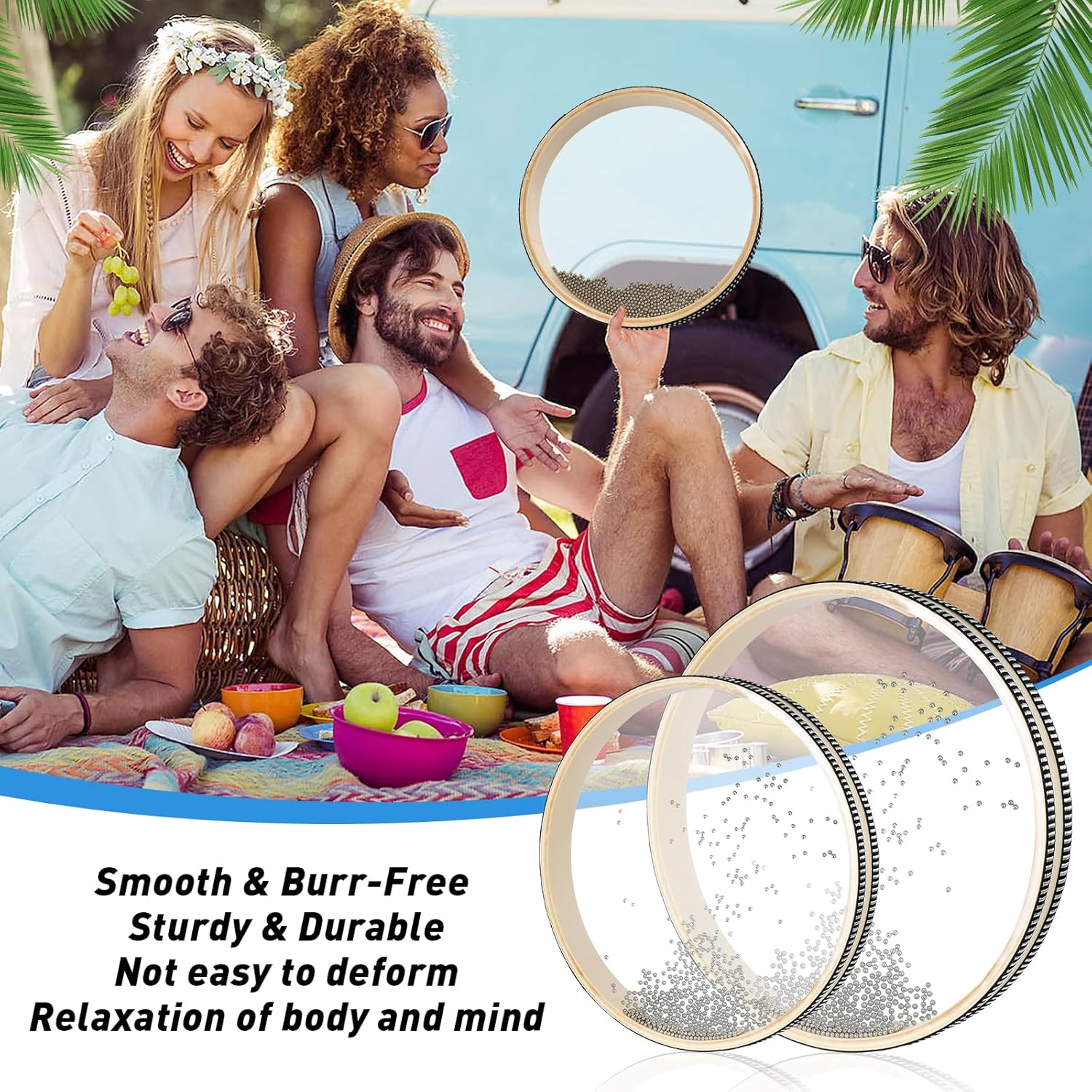 8 Inch 10 Inch Sea Wave Sound Drum, 2 Pcs Wave Bead Ocean Drum Sea Sound Drum with Wooden Shell Musical Instrument Percussion for Home School Supplies - Image 5