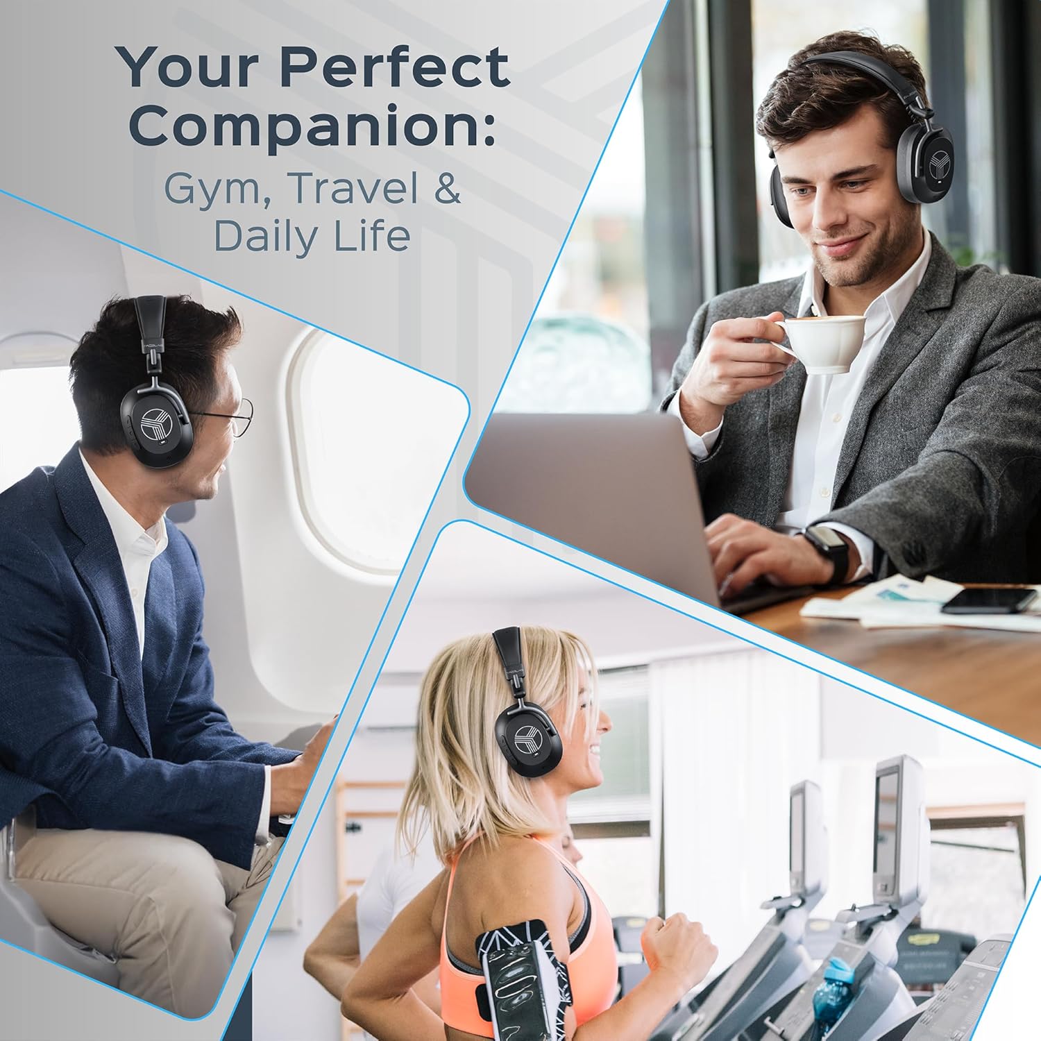 TREBLAB U5 - Hybrid Active Noise Cancelling Headphones Over-Ear Bluetooth 5.3, 55H Battery, Deep Bass, Multipoint, IPX4, Foldable, Mic for Calls, Wireless Headphones Foldable for Travel, Gym, Work - Image 8