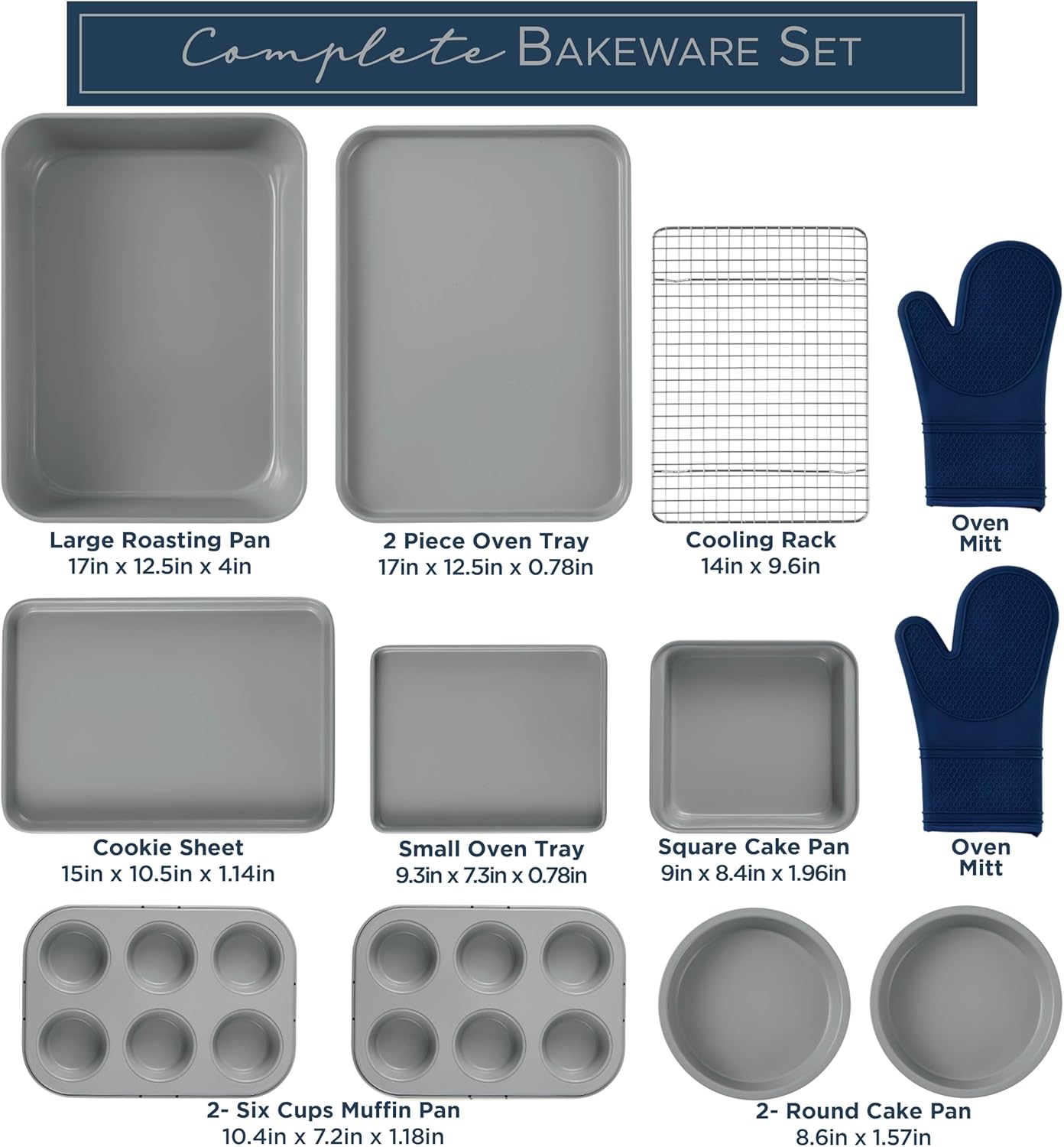 Country Kitchen Nonstick Stackable Bakeware Set - Durable, Easy Release Baking Set, Denim, 13 Pcs - Image 4