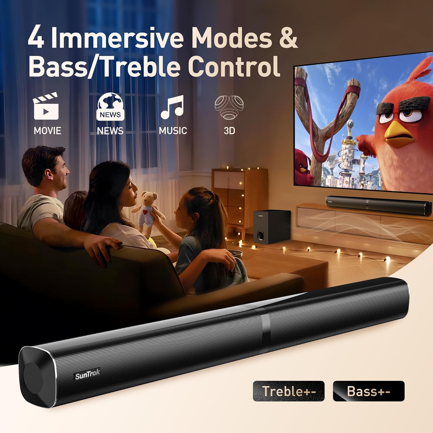 Karaoke Soundbar with Subwoofer for TV: Sound Bar with 2 Wireless Microphones - Home Theater Surround Sound System - Bluetooth Speaker with Remote Supports HDMI ARC/Optical/AUX/USB for TV/PC - Image 6