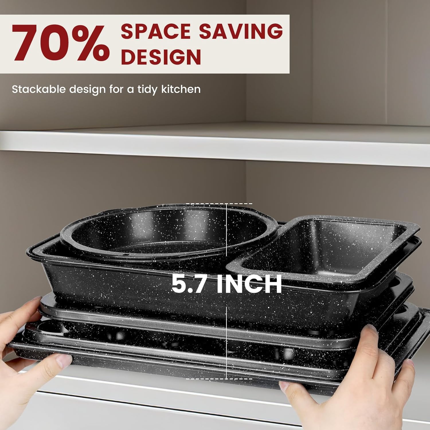 10-Piece Baking Pans Set, Bakeware Sets Nonstick, Baking Set for Oven Cooking, Stackable Carbon Steel Set Include Cookie Sheets, Muffin Pan, Cake Pan, Pizza Pan, Loaf Pan, Roasting Pan, Black - Image 7