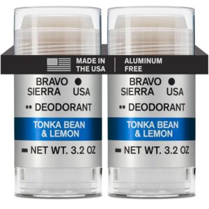 Aluminum-Free Deodorant for Men by Bravo Sierra, 2-Pack -Contains Natural Ingredients – Long Lasting All-Day Odor and Sweat Protection -Tonka Bean and Lemon, 3.2 oz -Paraben-Free, Vegan & Cruelty-Free