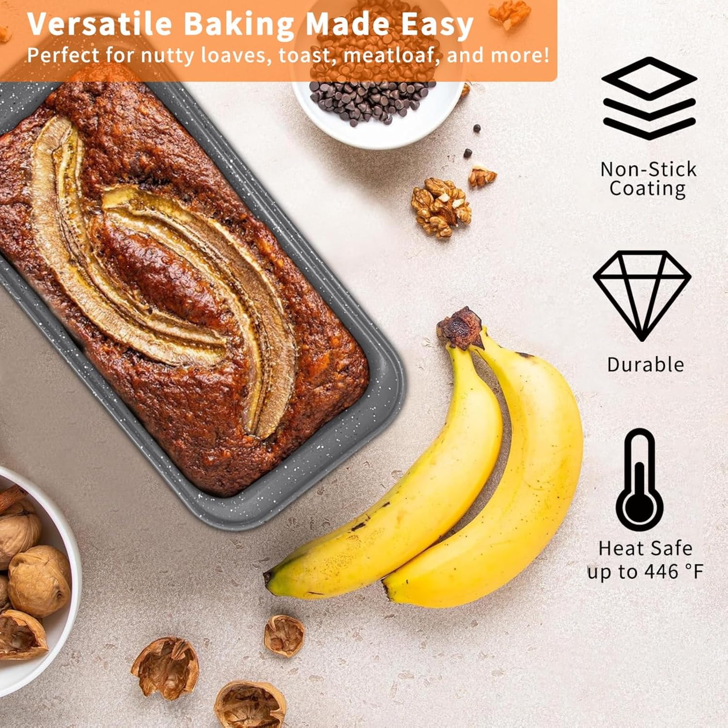 Non Stick Baking Pans Set, Bakeware Sets Stackable for Kitchen with Wider Grips, Oven Safe, Sprinkles Gray, 6 Piece Baking Set with Marble Coating, Round/Square/Muffin Cake Pan - Image 3