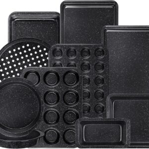 10-Piece Baking Pans Set, Bakeware Sets Nonstick, Baking Set for Oven Cooking, Stackable Carbon Steel Set Include Cookie Sheets, Muffin Pan, Cake Pan, Pizza Pan, Loaf Pan, Roasting Pan, Black