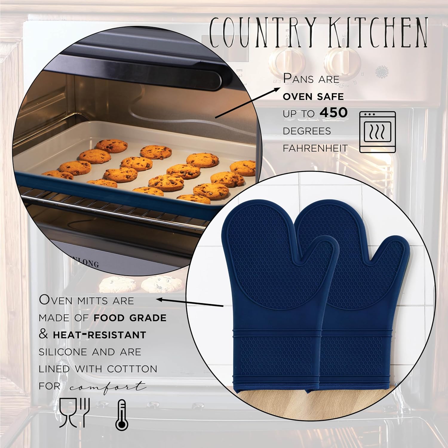 Country Kitchen Nonstick Stackable Bakeware Set - Durable, Easy Release Baking Set, Denim, 13 Pcs - Image 5