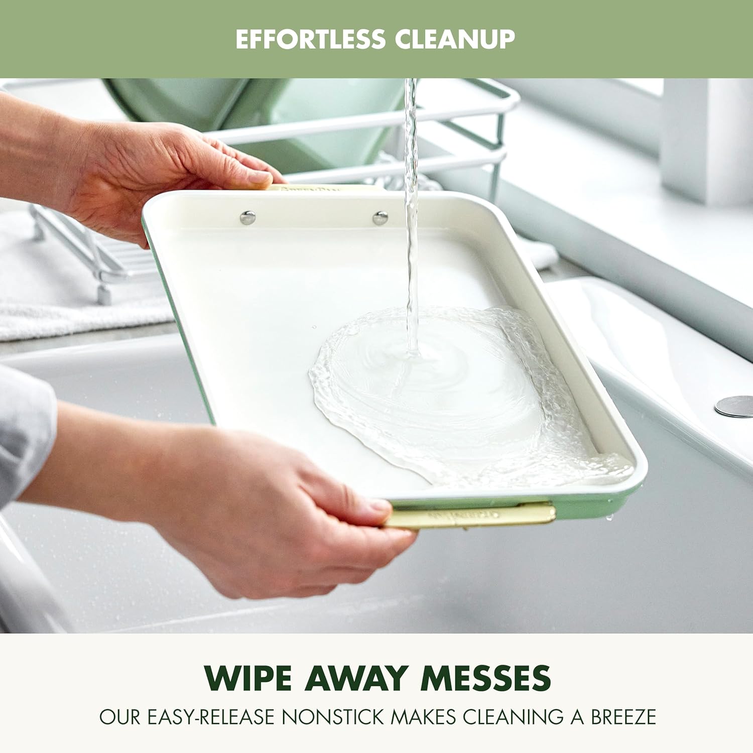 GreenPan Bakeware Set, 7 Piece Nonstick Ceramic Gold Handle Baking Sheets, Cake Pans, Loaf Pan, Muffin Tin, Cooling Rack, PFAS & BPA Free, Freezer to Oven Dish, Bake & Roast Ovenware, Sage Green - Image 8