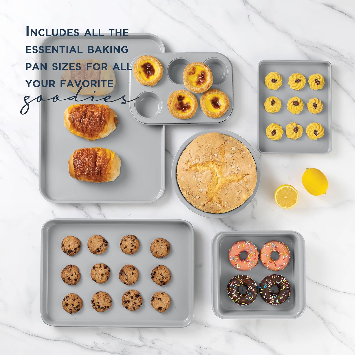 Country Kitchen Nonstick Stackable Bakeware Set - Durable, Easy Release Baking Set, Denim, 13 Pcs - Image 7