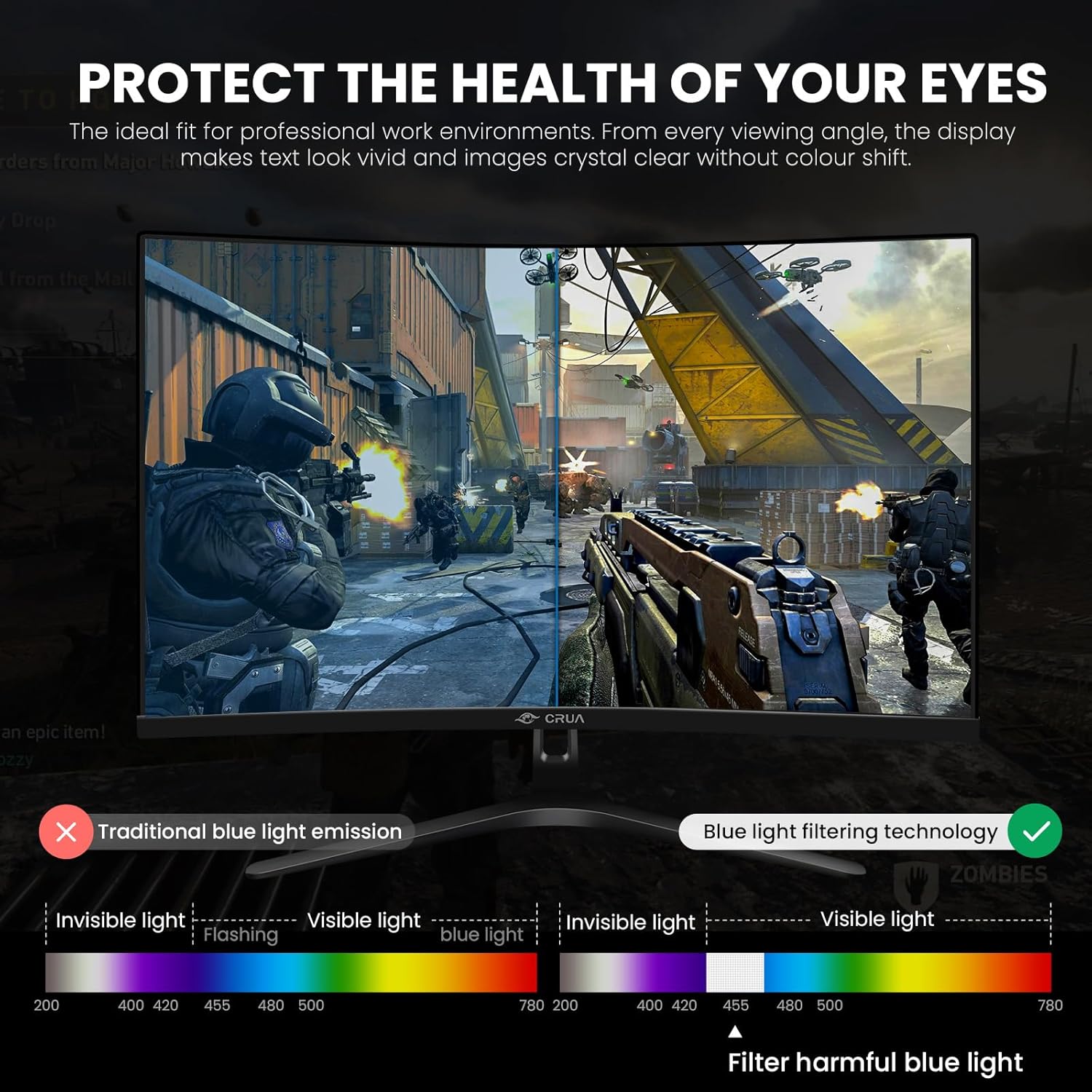 CRUA 27" Curved Gaming Monitor, FHD 1920x1080P, 144Hz/180Hz Computer Monitor, 1800R VA Screen, 120% sRGB, AMD FreeSync, HDMI & DP, Wall Mount Install- Black - Image 6