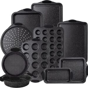 Country Kitchen Nonstick Stackable Bakeware Set – Durable, Easy Release Baking Set, Black, 10 Pcs
