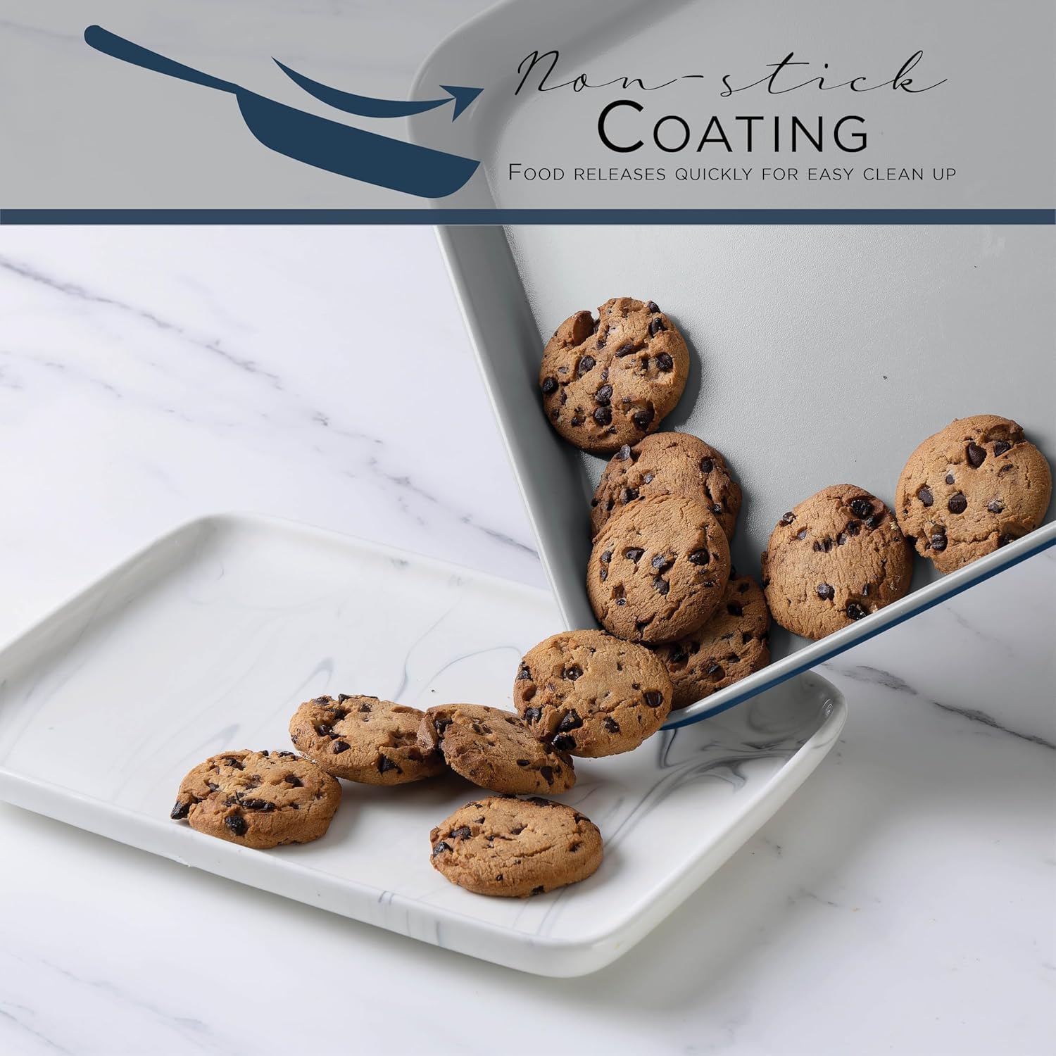 Country Kitchen Nonstick Stackable Bakeware Set - Durable, Easy Release Baking Set, Denim, 13 Pcs - Image 8