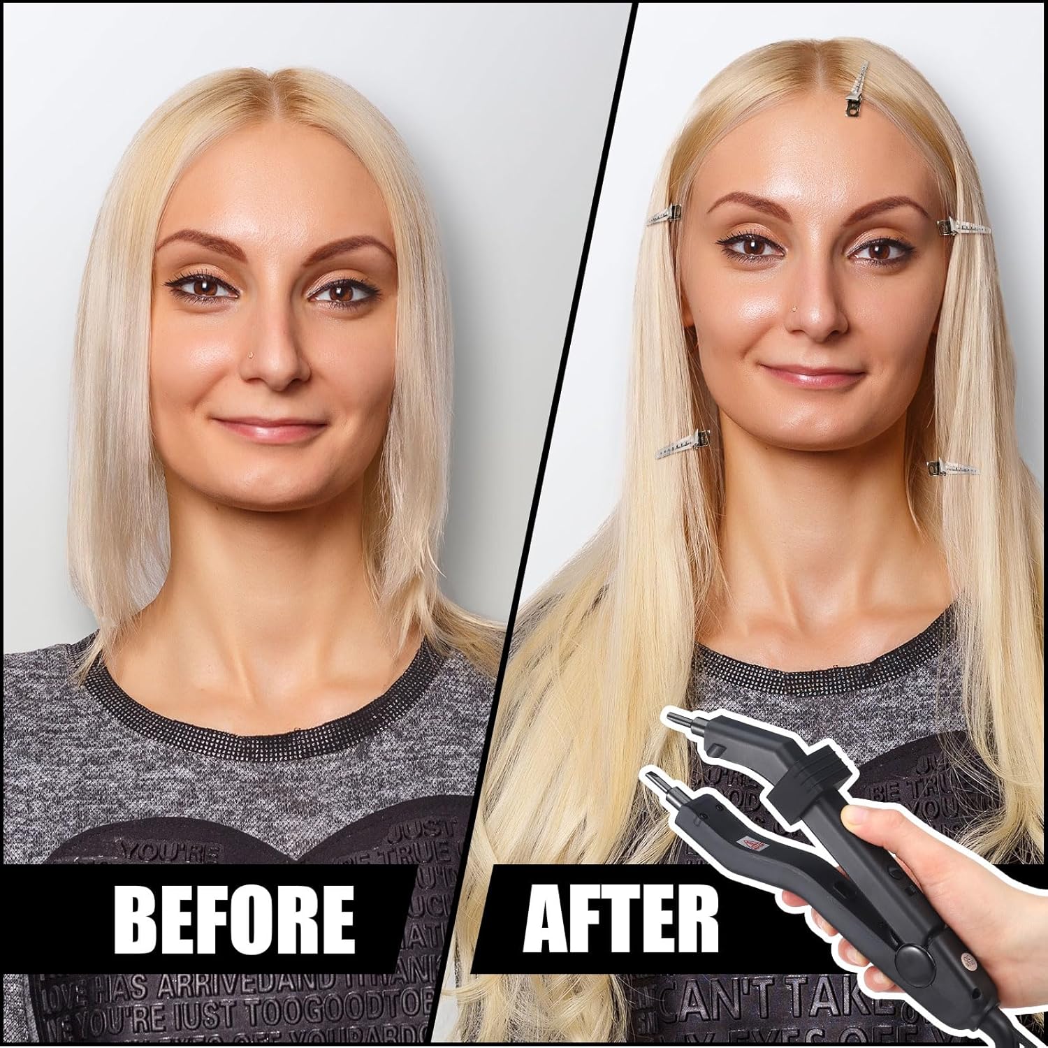 Hair Extensions Tool K Tips Hair Extensions Tool 12 Templates Clips 50 Fusion Glue Protector 201 Finger Protector 2 Bags Keratin Glue Granule Beads(Black) - Image 6