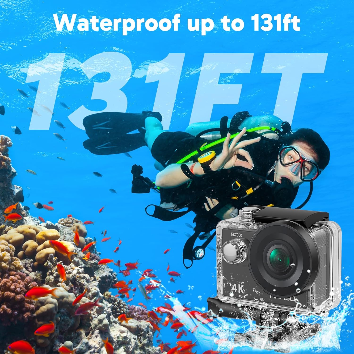 AKASO EK7000 4K30FPS 20MP WiFi Action Camera with EIS Ultra HD 131FT Waterproof Underwater Camera Remote Control 4X Zoom Support External Microphone Black - Image 4