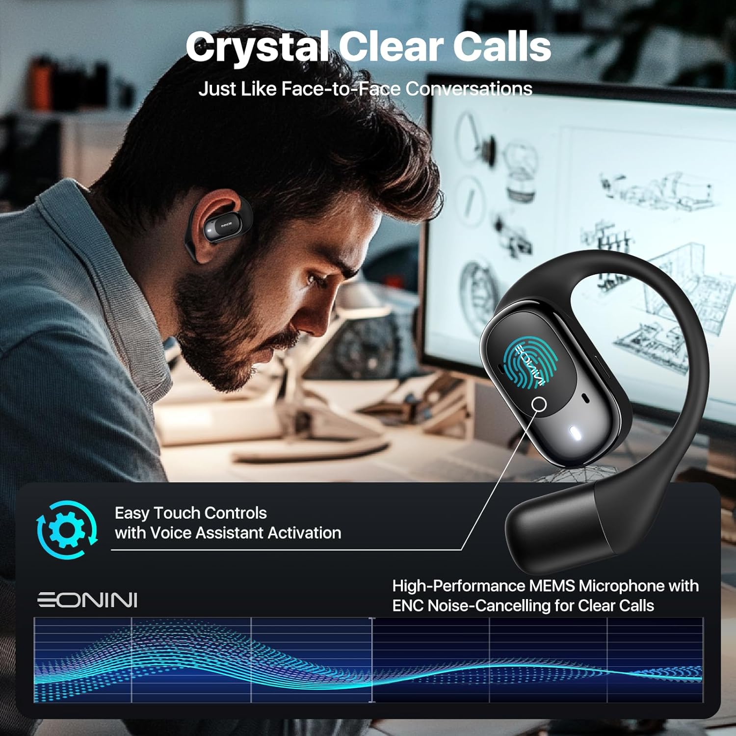 2025 Open Ear Earbuds Wireless Bluetooth Headphones, Earhook Sports Earphones with Mic, 40Hrs Playtime, Smart Digital Display, IPX5 Waterproof for Running, Gym, Cycling(Black) - Image 4