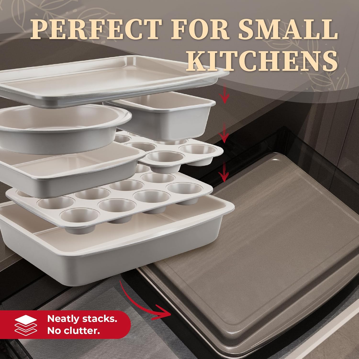 CARTMAN Bakeware Set 9-pieces Brown with Round/Square Cake Pan,Loaf Pan,6/12 Cup Muffin Pan,Cookie Sheet, Brush and Spatula, Carbon Steel Bake Set, Nonstick Stainless Steel Baking Pans Set - Image 4