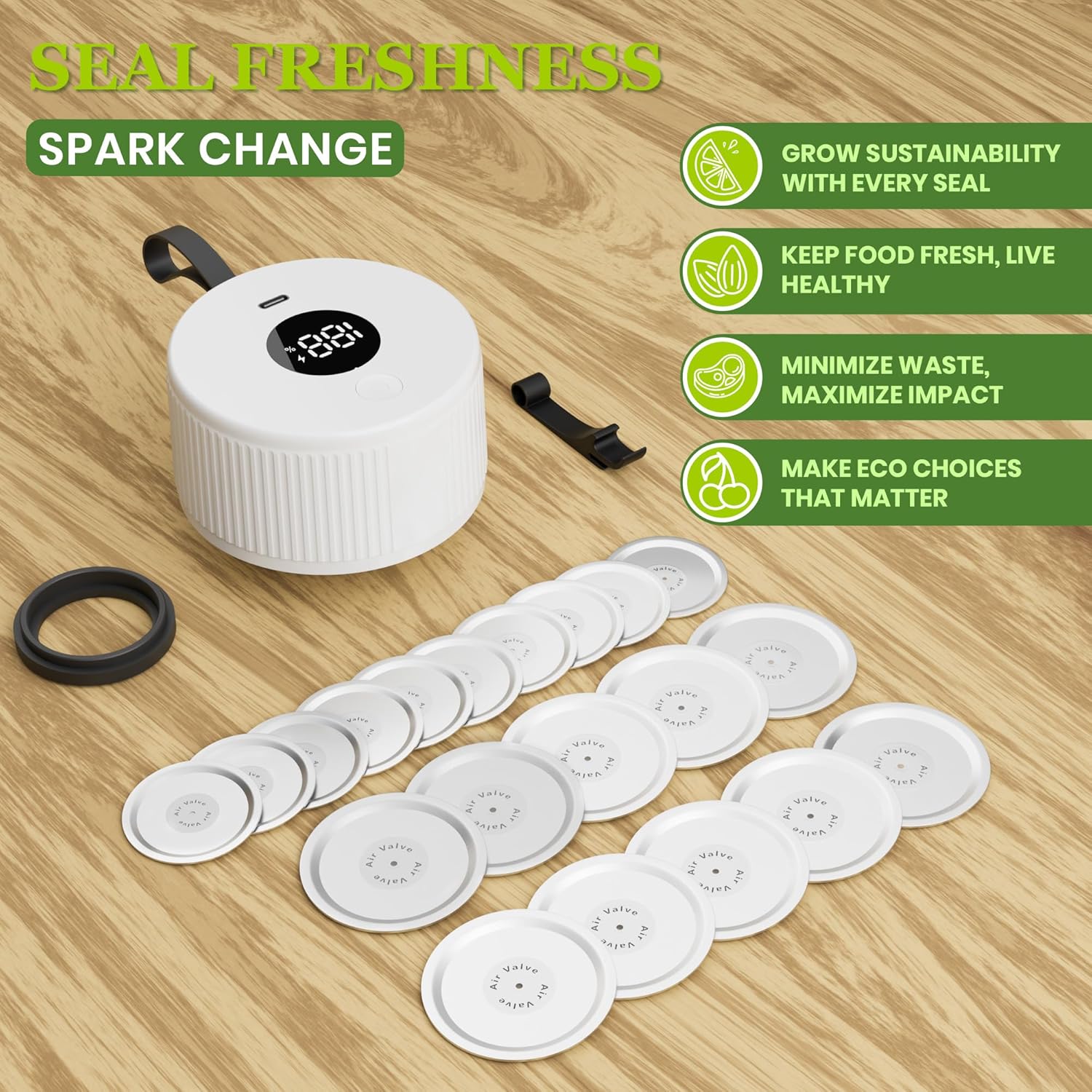 Mason Jar Vacuum Sealer Kit,Auto Stop jar vacuum sealer for mason jars,Portable kitchen Food Storage and Canning,Includes 20 Jar Lids,with Led Screen - Image 2