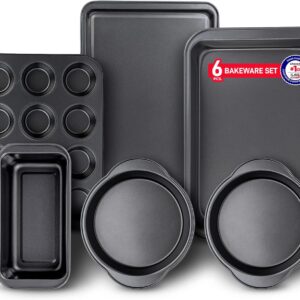 Baking Set – 6 Piece – Deluxe Non Stick Black Coating Inside and Outside – Carbon Steel Bakeware Set – PFOA PFOS and PTFE Free by Bakken
