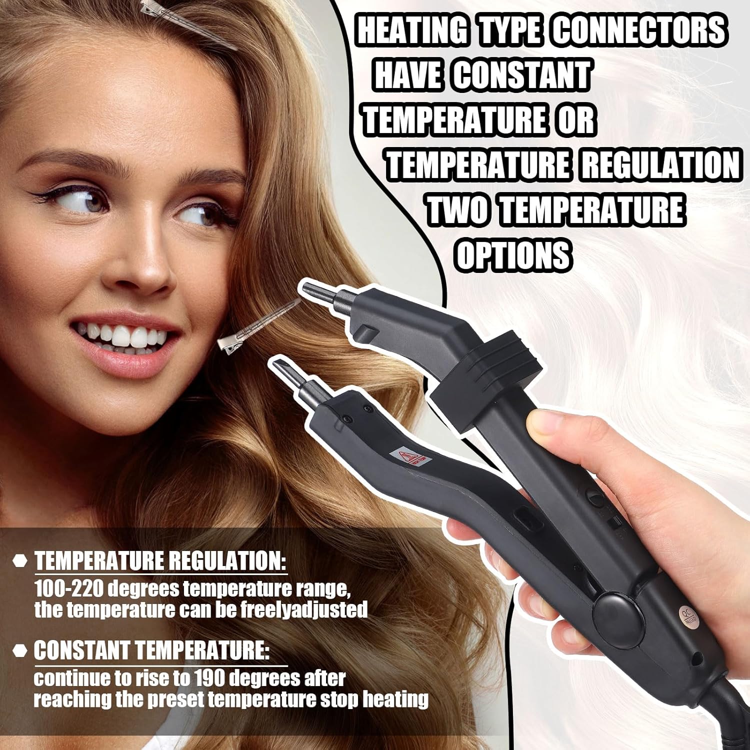 Hair Extensions Tool K Tips Hair Extensions Tool 12 Templates Clips 50 Fusion Glue Protector 201 Finger Protector 2 Bags Keratin Glue Granule Beads(Black) - Image 2