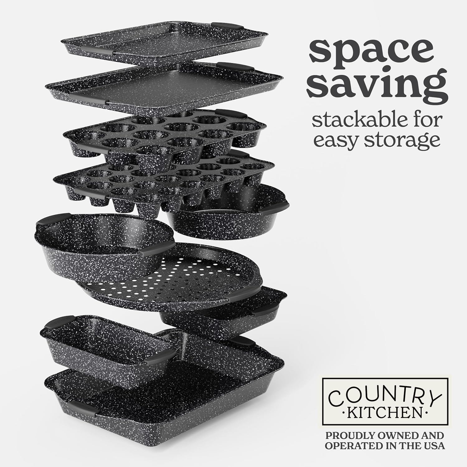 Country Kitchen Nonstick Stackable Bakeware Set - Durable, Easy Release Baking Set, Black, 10 Pcs - Image 7
