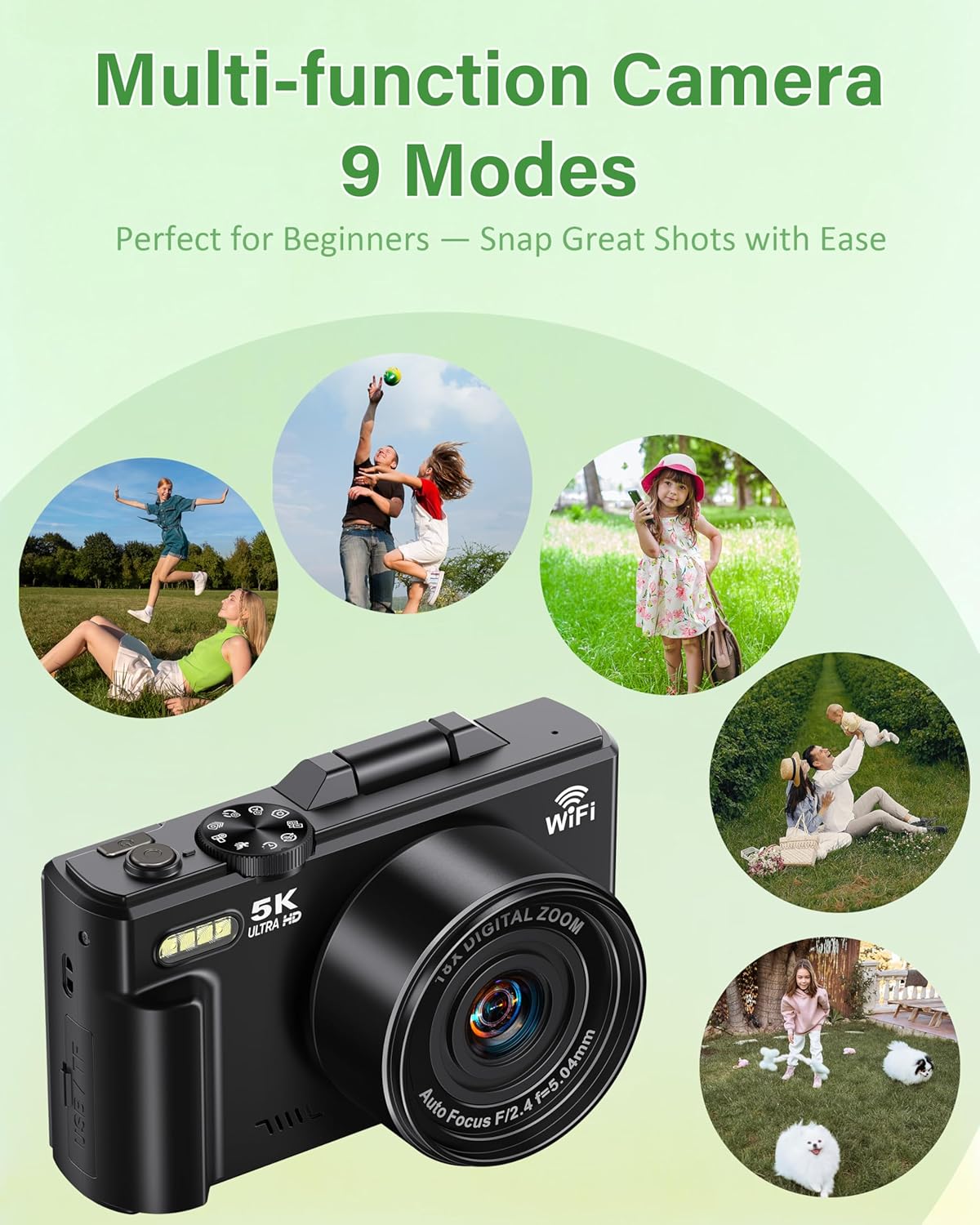 5K Digital Camera for Photography, 75MP WiFi Vlogging Camera for YouTube with 3" 180° Flip Screen, 18X Zoom UHD Autofocus Video Camara with 32GB SD Card, 2 Batteries - Image 6