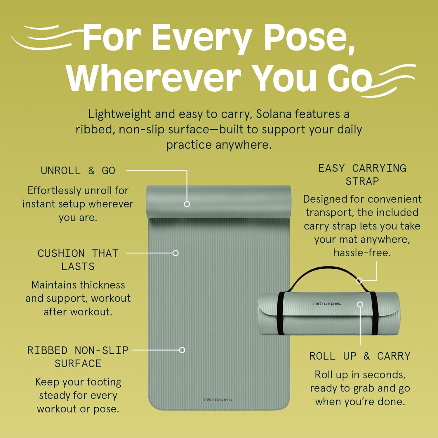 Retrospec Solana Yoga Mat 1/2" Thick w/Nylon Strap for Men & Women - Non Slip Exercise Mat for Yoga, Pilates, Stretching, Floor & Fitness Workouts - Image 5