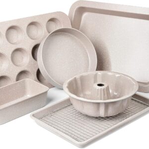 Nonstick Baking Pans Set – VONIKI Bakeware Set Baking Sheets For Oven, 7 PCS Stackable Baking Set w/Cookie Sheet, Cake Pan, Loaf Pan, Muffin Pan, Roaster Pan, Cooling Rack, PFOA Free Baking Supplies