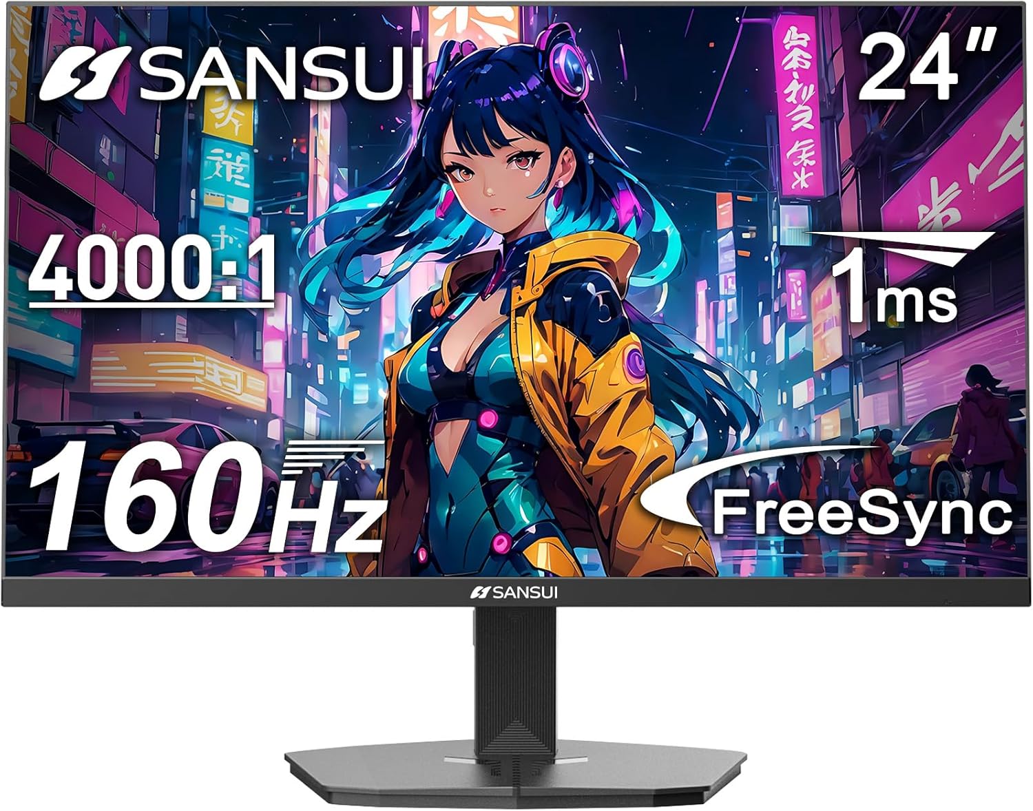 SANSUI 24 Inch Gaming Monitor 160Hz FHD 1080P Computer Monitor, FreeSync 1ms 4000:1 Contrast, HDMI DP Ports VESA Support Eye Care Monitor for Gaming Office (HDMI Cable Included ES-G24F4M)