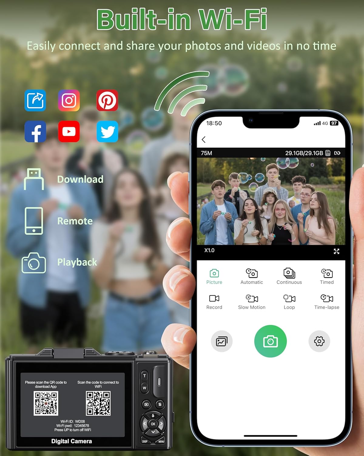 5K Digital Camera for Photography, 75MP WiFi Vlogging Camera for YouTube with 3" 180° Flip Screen, 18X Zoom UHD Autofocus Video Camara with 32GB SD Card, 2 Batteries - Image 5