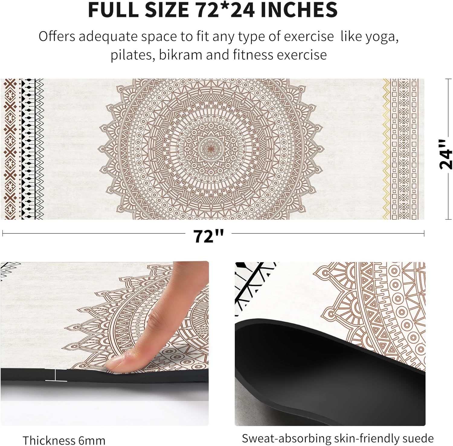 nuveti Yoga Mat Print Extra Thick TPE Non Slip Fitness Exercise Mat with Carrying Bag,72"x24" Extra Thick 6MM Exercise & Workout Mat for Yoga, Pilates Fitness and Floor Exercises - Image 3