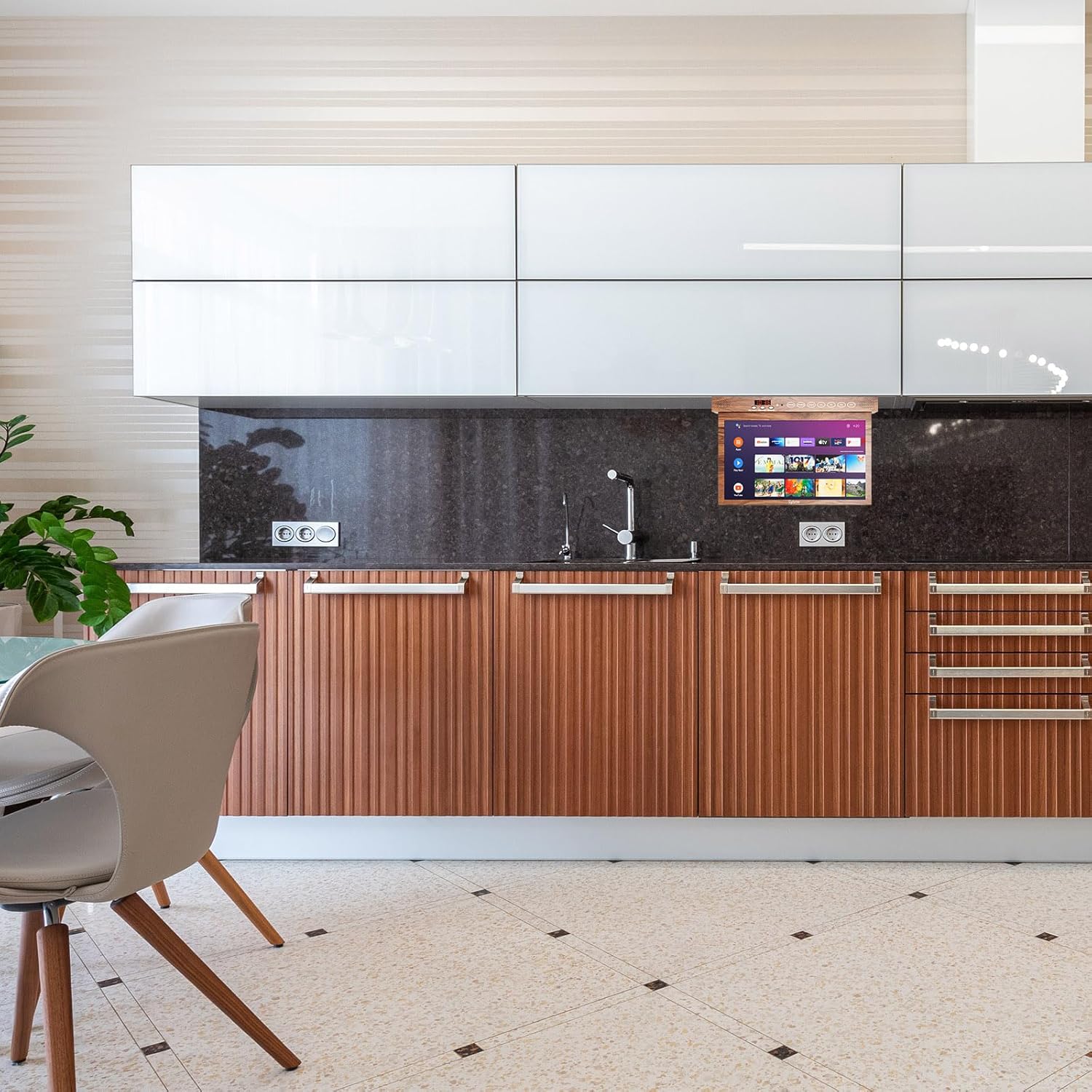 SYLVOX 15.6" Under Cabinet Smart TV – 360° Rotation, 90° Flip-Down Screen, Wireless Connectivity, Space-Saving Design for Kitchen, Bedroom, or RV. (Wood Grain Color) - Image 7