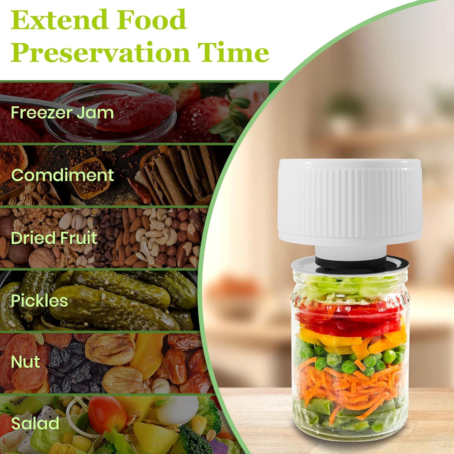 Mason Jar Vacuum Sealer Kit,Auto Stop jar vacuum sealer for mason jars,Portable kitchen Food Storage and Canning,Includes 20 Jar Lids,with Led Screen - Image 6