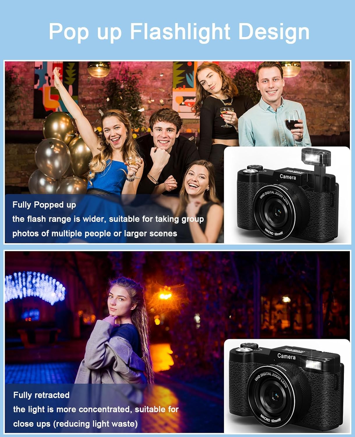 FLATIC Digital Camera with WiFi, 5K 64MP Cameras for Photography with 180° Flip Screen for YouTube, 18X Zoom Autofoucs Vlogging Camera with 64GB Card, Wide & Macro Lens, 2 Batteries, Card Reader - Image 7