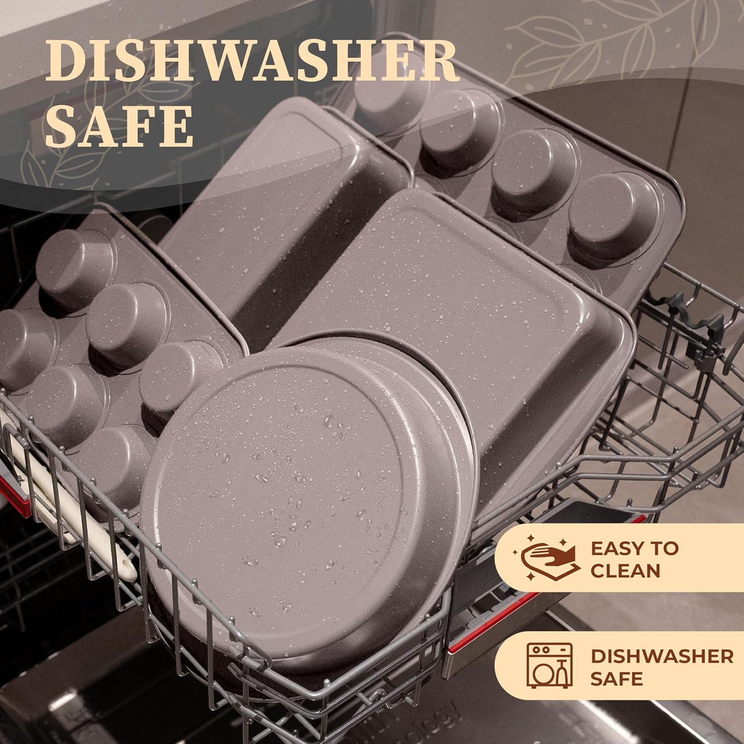 CARTMAN Bakeware Set 9-pieces Brown with Round/Square Cake Pan,Loaf Pan,6/12 Cup Muffin Pan,Cookie Sheet, Brush and Spatula, Carbon Steel Bake Set, Nonstick Stainless Steel Baking Pans Set - Image 5