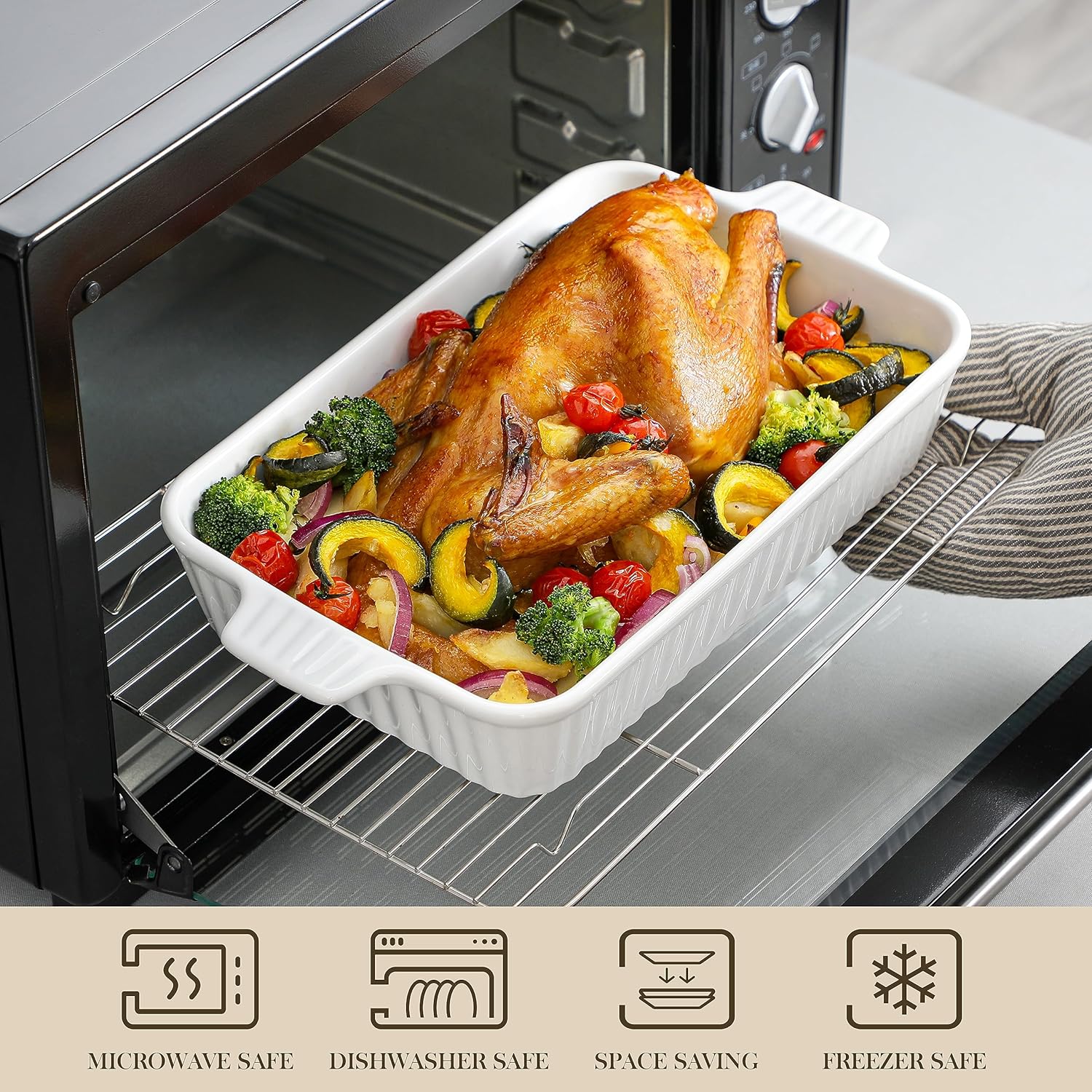 MALACASA Casserole Dishes for Oven, Porcelain Baking Dishes, Ceramic Bakeware Sets of 4, Rectangular Lasagna Pans Deep with Handles for Baking Cake Kitchen, White (9.4"/11.1"/12.2"/14.7"), Series - Image 5