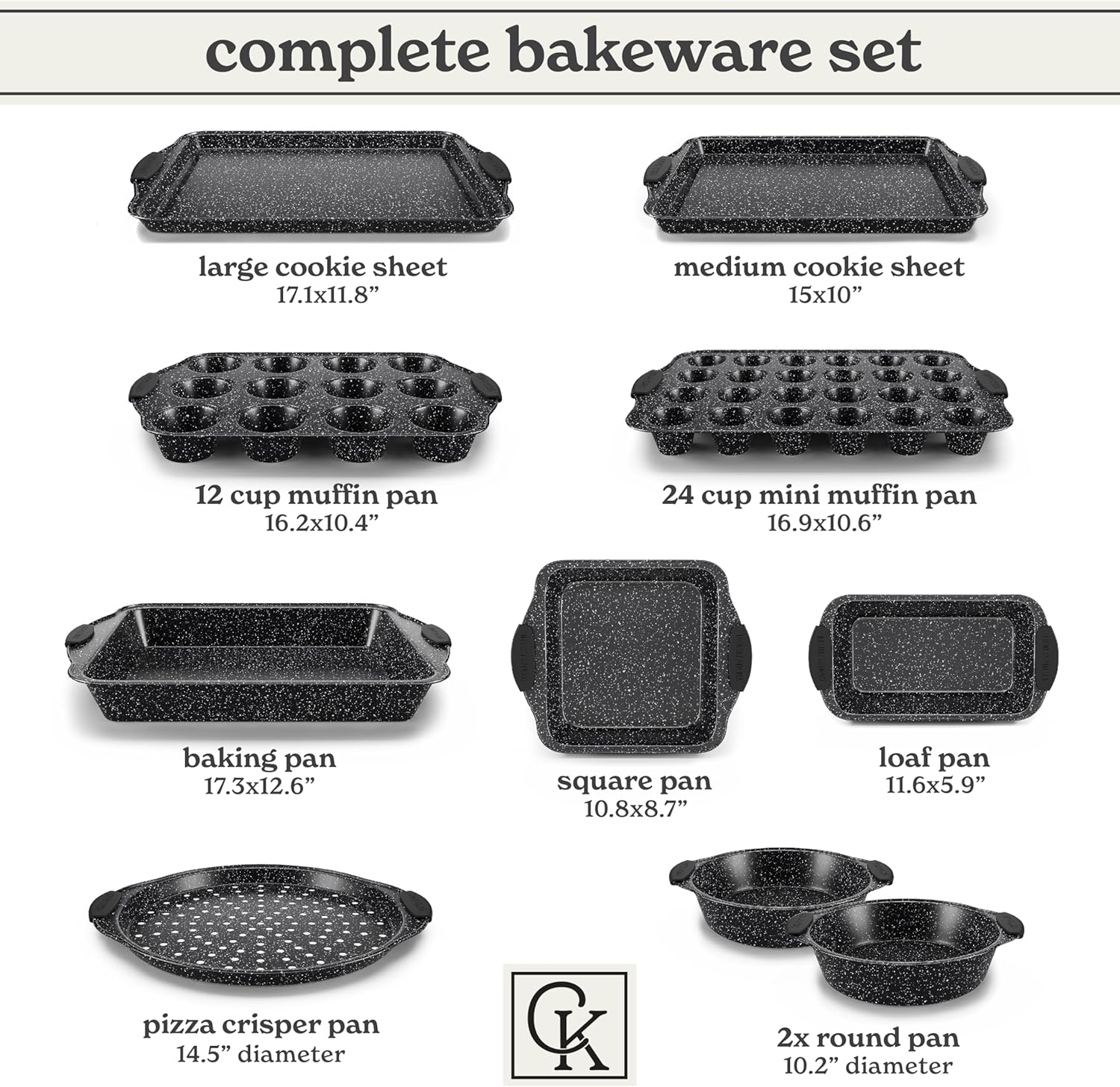 Country Kitchen Nonstick Stackable Bakeware Set - Durable, Easy Release Baking Set, Black, 10 Pcs - Image 2