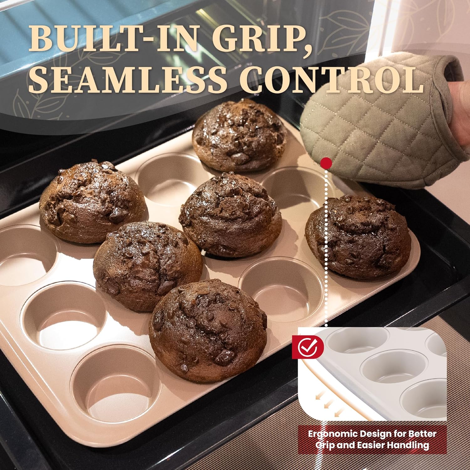 CARTMAN Bakeware Set 9-pieces Brown with Round/Square Cake Pan,Loaf Pan,6/12 Cup Muffin Pan,Cookie Sheet, Brush and Spatula, Carbon Steel Bake Set, Nonstick Stainless Steel Baking Pans Set - Image 6