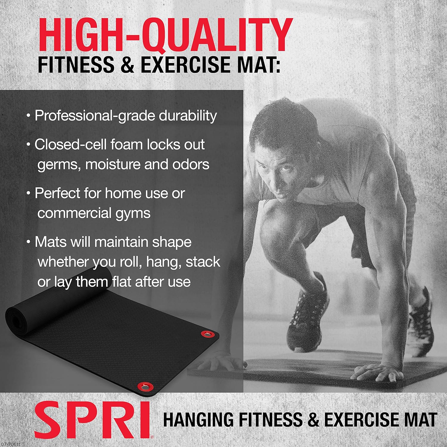 SPRI Hanging Exercise Mat, Fitness & Yoga Mat for Group Fitness Classes, Commercial Grade Quality with Reinforced Holes - Image 3