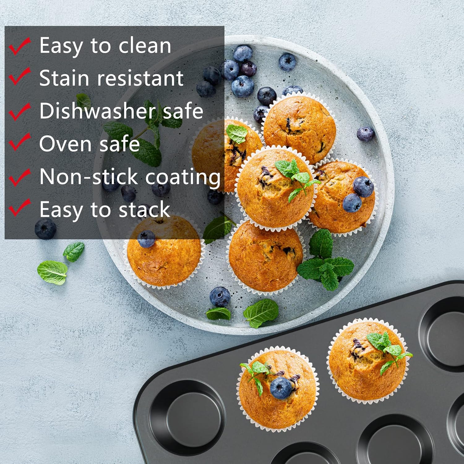 Kitchen 5-Piece Nonstick Bakeware Set - Round/Square Cake Pans, Muffin Pan, Loaf Pan, Roast Pan & Baking Sheets - Image 7