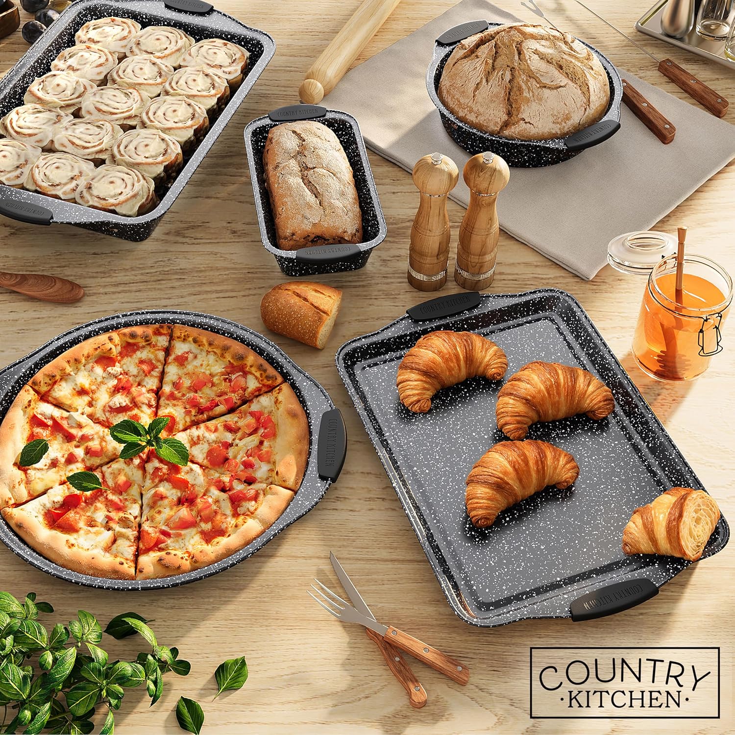 Country Kitchen Nonstick Stackable Bakeware Set - Durable, Easy Release Baking Set, Black, 10 Pcs - Image 8