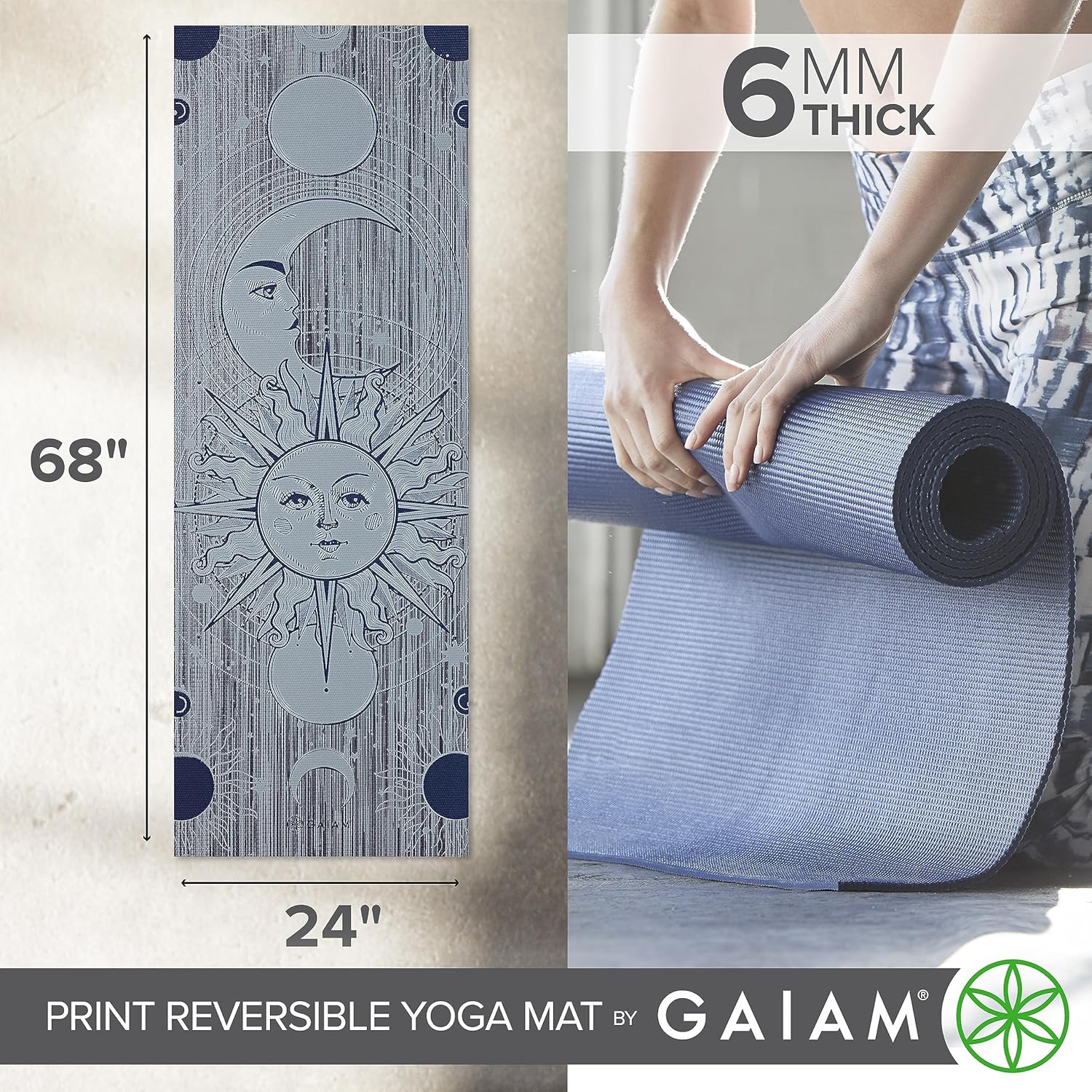 Gaiam Yoga Mat - Premium 6mm Print Reversible Extra Thick Non Slip Exercise & Fitness Mat for All Types of Yoga, Pilates & Floor Workouts (68" x 24" x 6mm Thick) - Image 4