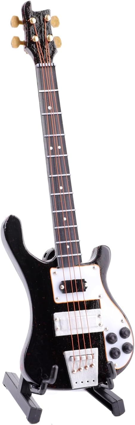 Wooden Miniature Electric Bass Guitar with Stand and Case Mini Musical Instrument Electric Bass Guitar Replica Collectible Figurines Model Home Decoration Birthday Gifts (6.31"x1.89"x0.28") - Image 6