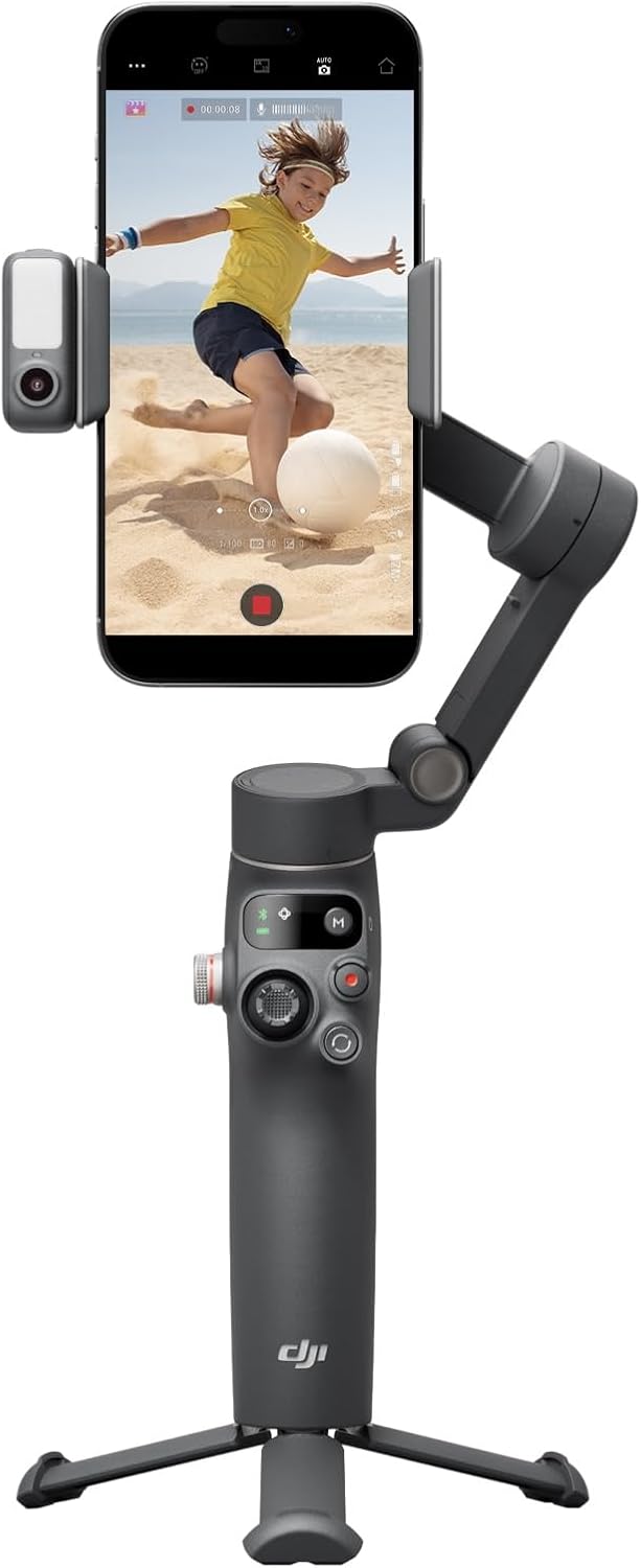 DJI Osmo Mobile 7P Gimbal Stabilizer for Smartphone 3-Axis Phone Gimbal Bundle with 2X Deco Essentials 3.5mm Clip-On Mini Lapel Microphone +LED Cordless Smartphone Ring Light + 2 Year Protection Pack - Image 2